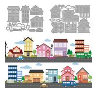 MAYJOYDIY House Tree Metal Cutting Dies Fence Grass Die Cuts Cars Street Lamps Embossing Template Building Clouds Carbon Steel Stencils for Card Making Scrapbooking Album Handbook Gift Decoration