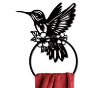 MAYJOYDIY Hummingbird Flower Metal Towel Ring Animal Plant Towel Ring Black Art Towel Rack Wall Mounted Bird Flower Leaf Custom Towel Holder for Bathroom Accessories Wall Mounted Decoration