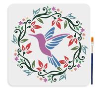 MAYJOYDIY Hummingbird Wreath Pattern Template 30x30cm Reusable Bird Animal Stencil Decorative Botanical Floral Painting Template for Craft on Window Wood Wall Home Decor DIY Canvas