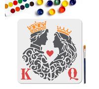 MAYJOYDIY King & Queen Stencil Royal Crown Painting Stencils 11.8×11.8inch Vine Heart Silhouette Drawing Template with Paint Brush for Craft on Window Wood Wall Home Decor