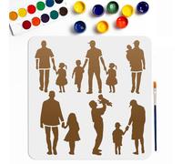 MAYJOYDIY Large Happy Father's Day Stencils 30×30cm 6 Father Silhouettes Character Painting Stencil with Paint Brush Reusable Son and Daughter Templates for Wood Wall Furniture Canvas Decor