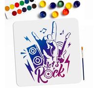 MAYJOYDIY Large Rock Music Guitar Stencils 30×30cm Let's Rock Musical Instruments Stencil with Paint Brush Musical Notes Sound Rhythm Drawing Template for Wood Canvas Furniture Craft Decor