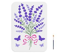 MAYJOYDIY Lavender Butterfly Stencil 11.7×8.3inch Large Lavender Bouquet Stencils Template with Paint Brush Reusable Lavender Flower Bow Drawing Template for Wood Canvas Paper Fabric Wall Glass