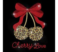 MAYJOYDIY Leopard Cherry Rhinestone Iron on Decal Cherry Love Hotfix Transfer Sticker Bowtie Fruit Heat Transfer Appliques for Clothing Repair T-Shirt Jacket Garment Bag DIY Decor