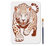 MAYJOYDIY Leopard Stencils Reusable Animal Stencil for Painting 11.7×8.3 Inch Attacking Stance Cheetah Drawing Template with Paint Brush for Wall Furniture Canvas Scrapbook Decoration