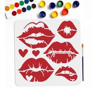 MAYJOYDIY Lip Paint Stencils 30×30cm Large Kiss Lips Love Lips Lipstick Mouth Stencil with Paint Brush Reusable Woman Lip Print Templates for Wood Wall Furniture Canvas Decor