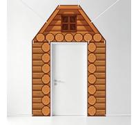 MAYJOYDIY Log Cabin Photo Door Banner Decoration Rustic Wooden Cabin Door Party Banner Backdrop Camping Themed Photo Booth Hanging Background for Festive Birthday Party Supply