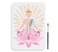 MAYJOYDIY Lotus Buddha Stencil 29.7×21cm Sacred Mandala Buddha Stencil Template with Paint Brush Reusable Lotus Flower Buddhist Light Drawing Templates for Crafts Art Furniture Wood Canvas