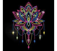 MAYJOYDIY Lotus Flower Rhinestone Iron on Hotfix Transfer Decal Mandala Motif Bling Crystal Iron on Rhinestone Sticker Adhesive Hot Press Applique for T-Shirt Jacket Bags Jeans