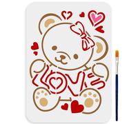 MAYJOYDIY Love Bear Stencil 29.7×21cm Love Heart Cute Little Bear Muppet Templates Large Valentine's Day Theme DIY Craft Template with Paint Brush for Wood Canvas Fabric Wall Furniture Decor