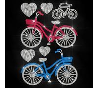 MAYJOYDIY Love Bike Iron on Rhinestone Decal Couple Bicycle Hotfix Transfer Sticker Crystal Cycling Heat Transfer Patch Bling Clothing Repair Applique for T-Shirt Hat Jacket Garment Bag DIY Decor