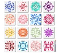 MAYJOYDIY Mandala Stencil Set, 16Pcs, 15×15cm, Reusable Flower & Geometric Templates, Lotus Design Painting Kit with Dot Patterns for Wood Canvas Wall Album Paper Decoration