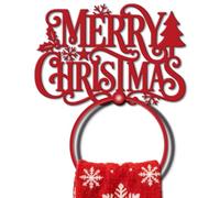 MAYJOYDIY Merry Christmas Text Metal Towel Ring Round Snowflake Hand Towel Holder Christmas Towels Hanger Red Vintage Towels Wall Organizer Wall Mounted for Kitchen Bath Home Laundry Room Decors Gifts
