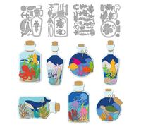 MAYJOYDIY Message in a Bottle Ocean Metal Cutting Dies Octopus Whale Turtle Carbon Steel Stencils Dolphin Fish Jellyfish Embossing Template Dies for DIY Paper Craft Card Making Scrapbooking Decor