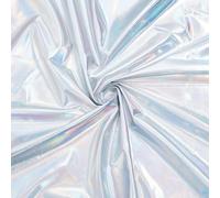 MAYJOYDIY Metallic Silver Sparkly Hologram Spandex Fabric, 1 * 1.5m, 4 Way Shiny Polyester Metallic Foil Stretch Fabric for DIY and Sewing Costume Stage Perfomance Wear Party Decor