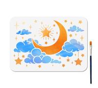 MAYJOYDIY Moon Nebula Painting Stencil, A4 Size Stars Clouds Template, PET Material, Night Sky Design, 29.7x21cm, Reusable Wall Art Stencil with Paint Brush for Wood Window DIY Craft Home Decor