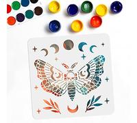 MAYJOYDIY Moth Skull Stencil Moon Phase Star Grass Drawing Painting Stencils 30×30cm PET Material Lightweight Decor on Wood Signs/Wall/Furniture/Fabric