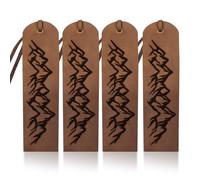 MAYJOYDIY Mountain Leather Bookmark, Cowhide, 4 Pieces, Brown, 5x18cm, Modern Nature Landscape Design with Rope, Gift for Men Women Book Lovers Writers Friends