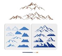MAYJOYDIY Mountain Stencils 2pcs, 30x30cm Planar & 3D, Nature Peaks Climbing Drawing Template for Fabric Walls, Furniture, Wood, Canvas