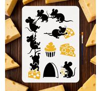 MAYJOYDIY Mouse Stencil Reusable Cheese Stencil for Painting 15.7x11.8Inch Rat Stealing Cheese Drawing Template with Paint Brush for Wall Furniture Paper Canvas Scrapbook Decoration