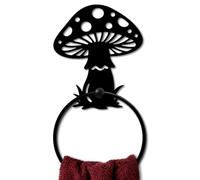MAYJOYDIY Mushroom Metal Towel Ring Round Wild mushroom Hand Towel Holder Ring Hanger Wall Mount Black Vintage Towels Wall Organizer for Kitchen Bath Home Laundry Room Decors Gifts