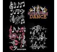 MAYJOYDIY Musical Dance Iron-on Rhinestone Decals, 4 Pieces, White Crystal, Glass, 29.7x21cm, Heat Transfer Patches for Shirts Bags Hats Jacket Jeans Decoration