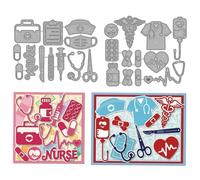 MAYJOYDIY Nurse Metal Cutting Dies Heart with Nurse Text Stencils Electrocardiogram Stethoscope Coat Embossing Template Dies for DIY Paper Craft Card Making Scrapbooking Album Decor