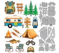 MAYJOYDIY Outdoor Camping Metal Die Cuts Campervans Cutting Dies Tents Embossing Template for Card Making Bonfire Telescope Carbon Steel Stencils for DIY Scrapbooking Album Handbook Gift Decoration