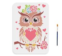 MAYJOYDIY Owl Lady Stencil 29.7×21cm Large Owl Bird on Branch Drawing Stencil with Paint Brush Art Flower Heart Animal Theme Template for DIY Craft Canvas Wall Wood Home Decor
