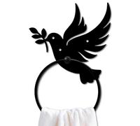 MAYJOYDIY Peace Dove Metal Towel Ring Olive Branch Leaf Plant Towel Holder for Wall Bird Animal Black Art Towel Rack Wall Mounted for Bathroom Kitchen Towel Hanger Home Decors Gift