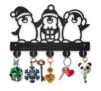 MAYJOYDIY Penguin Key Holder Wall Mounted, 30x20cm Wooden Key Rack with 5 Hooks, Christmas Animal Themed Coat Hat Hanger for Entryway, Hallway, Kitchen, Bedroom Wall Decor