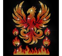 MAYJOYDIY Phoenix Flames Rhinestone Iron on Hotfix Transfer Burning Fire Heat Transfer Sticker Flying Phoenix Bling Clothing Decoration Applique for Shirt Bag Hat Jacket Jeans Shoes DIY Crafts