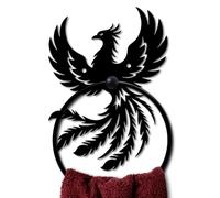 MAYJOYDIY Phoenix Metal Towel Ring Round Animal Hand Towel Holder Ring Hanger Wall Mount Black Vintage Towels Wall Organizer for Kitchen Bath Home Laundry Room Decors Gifts