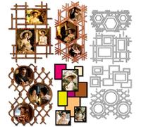 MAYJOYDIY Photo Frame Background Metal Cutting Dies Square & Rectangle Frame Carbon Steel Stencils Grid Hexagonal Round Embossing Template Dies for DIY Paper Craft Card Making Scrapbooking Album Decor