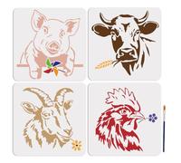 MAYJOYDIY Pig Cow Goat Cook Stencil 11.8 x 11.8 Inch Large Farm Animal Stencil Reusable Windmill Flower Chicken Drawing Template with Paint Brush for Furniture Canvas Home Decoration DIY Craft