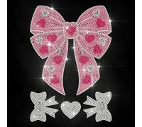 MAYJOYDIY Pink Bow Tie Rhinestone Iron on Decal Candy Colors Hotfix Transfer Sticker Sweet Ribbon Heat Transfer Patch Bling Clothing Repair Applique for T-Shirt Hat Jacket Garment Bag DIY Decor