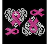 MAYJOYDIY Pink Ribbon Heart Love Rhinestone Iron on Hotfix Transfer Public Welfare Theme Heat Transfer Sticker Bling Clothing Decoration Applique for Shirt Bag Hat Jacket Jeans Shoes DIY Crafts