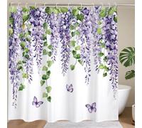 MAYJOYDIY Purple Wisteria Shower Curtain for Bathroom Butterfly Leaf Shower Curtain Sets with 12 Hooks Nature Waterproof Fabric Bath Curtains for Bathroom Bathtub Home Decor, 183x183cm