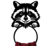 MAYJOYDIY Raccoon Metal Towel Ring Round Forest Animal Hand Towel Holder Cartoon Ring Hanger Wall Mount Black Vintage Towels Wall Organizer for Kitchen Bath Home Laundry Room Decors Gifts