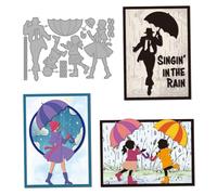 MAYJOYDIY Rainy Scene Metal Cutting Dies People Holding Umbrella Frame Die Cuts Template Raindrops Rain Shoes Hat Embossing Stencils Template for Card Making DIY Scrapbooking Album Gift