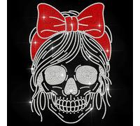 MAYJOYDIY Red Bow Skull Rhinestone Iron on Decal Skeleton Hotfix Transfer Sticker Heat Transfer Patch Shining Clothing Repair Applique for T-Shirt Hat Jacket Garment Bag DIY Decor