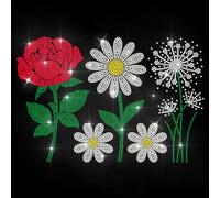 MAYJOYDIY Rhinestone Iron on Transfer, Rose Daisy Dandelion Flower Design, 29.7x21cm, Glass Crystal with Hot Melt Adhesive, for Clothing Shirts Bags Hats Jacket Jeans Decoration