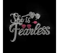 MAYJOYDIY Rhinestone Iron on Transfer, She is Fearless Design with Sunglasses and Lips, 29.7 x 21 cm, Diamond Heat Transfer Sticker Crystal Rhinestone Decals for T-Shirts Bag Jacket DIY Decoration
