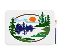 MAYJOYDIY River Tree Stencils 29.7×21cm Large Nature Forest Scene Stencils with Paint Brush Oval Sun Cloud Meadow Template for Window Furniture Fabric Canvas DIY Craft Projects