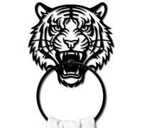 MAYJOYDIY Roaring Tiger Metal Towel Ring Round Forest Animal Hand Towel Holder Beast Ring Hanger Wall Mount Black Vintage Towels Wall Organizer for Kitchen Bath Home Laundry Room Decors Gifts
