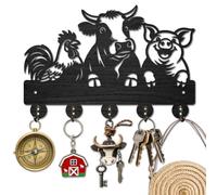 MAYJOYDIY Rooster Cow Pig Wooden Key Holder Farm Animal Key Hanger for Wall 30×20 cm Decorative Wall Mount Coat Rack with 5 Alloy Hooks for Entryway Kitchen Office Bedroom Gift