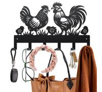 MAYJOYDIY Roosters Hen Metal Key Hook Chicks Plum Blossom Coat Rack Wall Mounted 15.7×9.8inch Art Wall Decor Key Holder Organizer Rack with 6 Hooks for Gift Coats Hats Towels Bags Hanging
