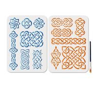 MAYJOYDIY Rope Knots Painting Stencil, 29.7 x 21 cm, Square Border Template, Viking Ornament Design, 2 Pieces with Paint Brush for Wood Fabric Wall Window Paper Home Decoration