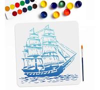 MAYJOYDIY Sailboat Stencil Template Nautical Stencil 30×30cm with Paint Brush Large Boat Sea Wave Pattern Reusable Stencil DIY Sailboat Craft Wall Wood Canvas Paper
