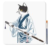 MAYJOYDIY Samurai Cat Stencil Cartoon Cat Stencil for Painting 30x30cm Japanese Style Kimono Drawing Template with Brush for Wall Furniture Paper Canvas Album Scrapbook Decoration
